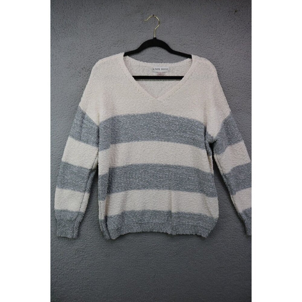 Knox Rose Long Sleeve Popcorn Knit Striped Sweater-Size Medium-BOHO-Oversized